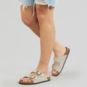 Womens Aurora Double Buckle Sandals Beige Suede