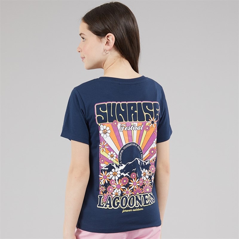 Girls Flower T-Shirt Navy - Image 3