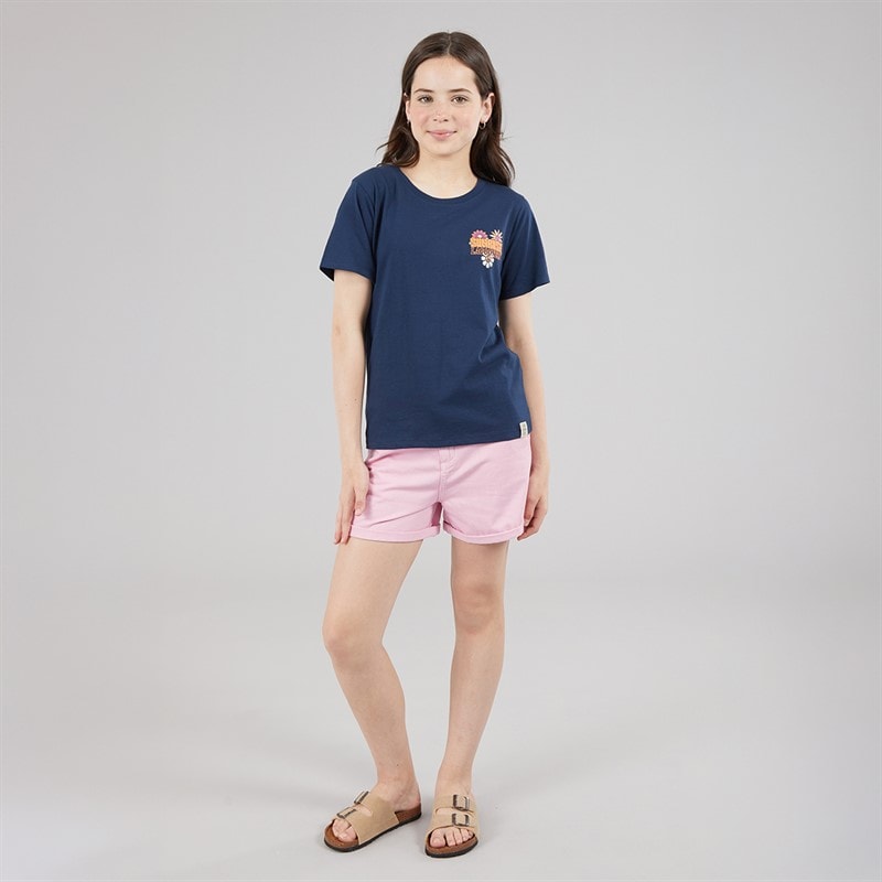 Girls Flower T-Shirt Navy - Image 4