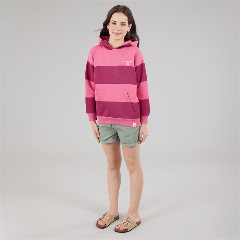 Girls Elmbrook Stripe Hoodie Bright Pink - Image 3