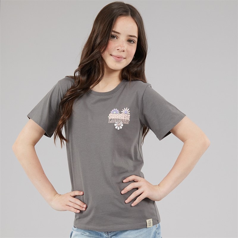 Girls Flower T-Shirt Charcoal - Image 2