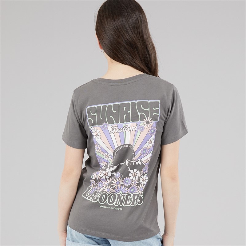 Girls Flower T-Shirt Charcoal - Image 3