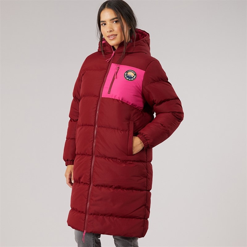 Womens Excursion Long Line Puffer Coat Burgundy - Image 3