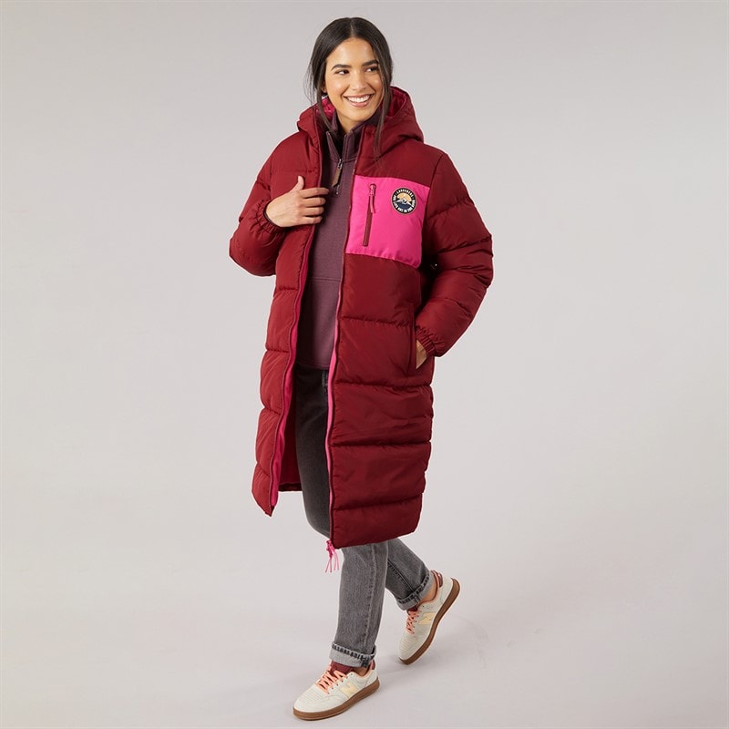 Womens Excursion Long Line Puffer Coat Burgundy - Image 4