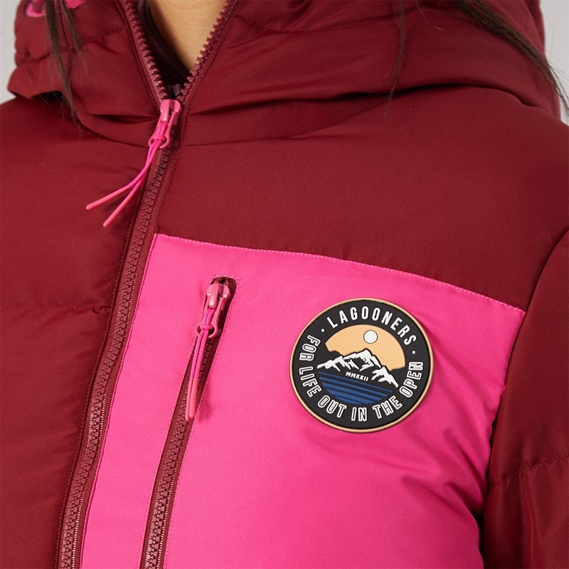 Womens Excursion Long Line Puffer Coat Burgundy - Image 5