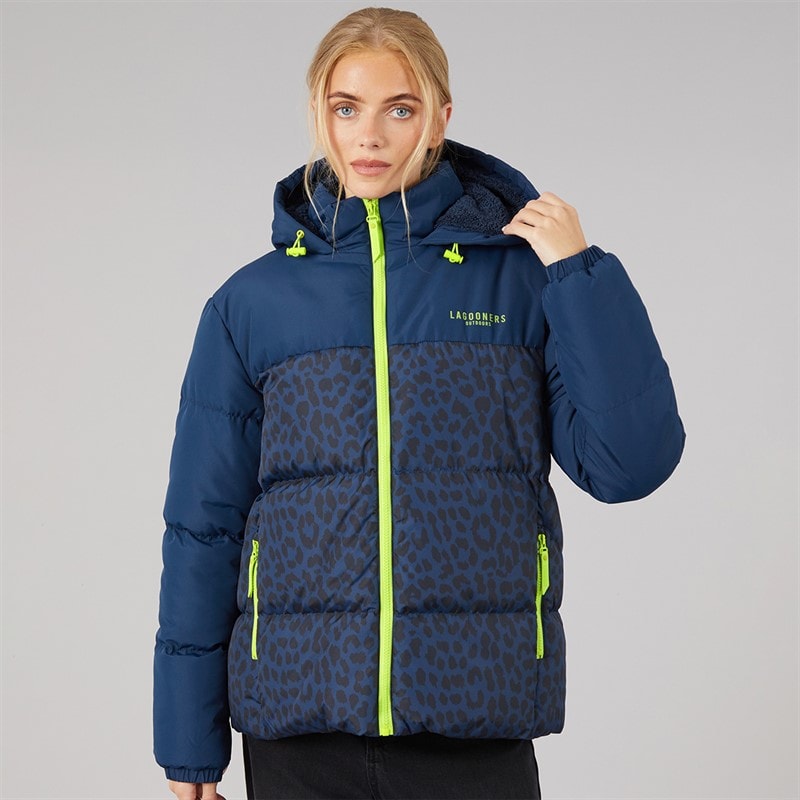 Womens Aussie Short Puffer Jacket Leopard - Image 3