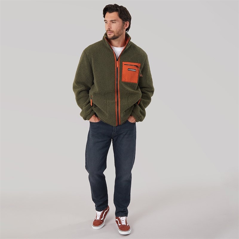Mens Rafferty Borg Zip Through Jacket Khaki/Orange - Image 3