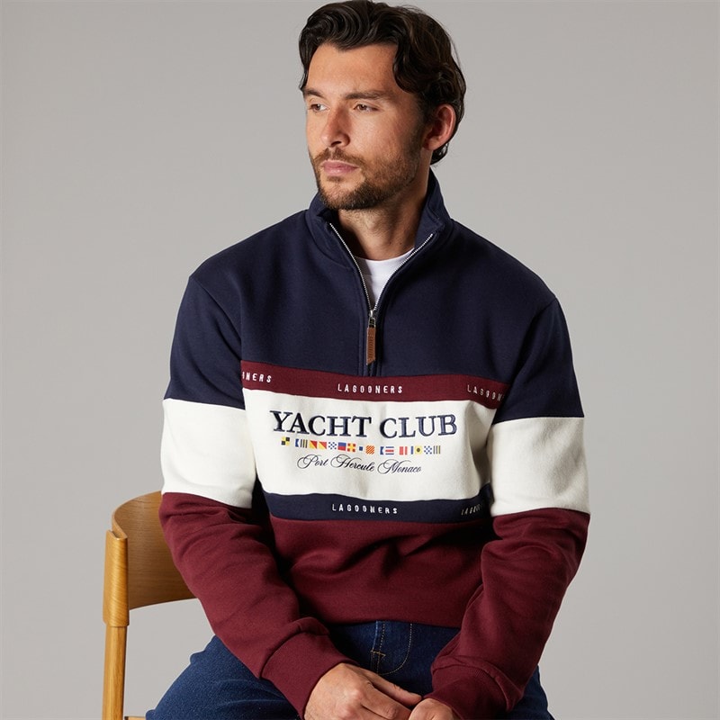 Mens Exmouth Funnel Neck Sweat undy Navy/Burgundy - Image 1