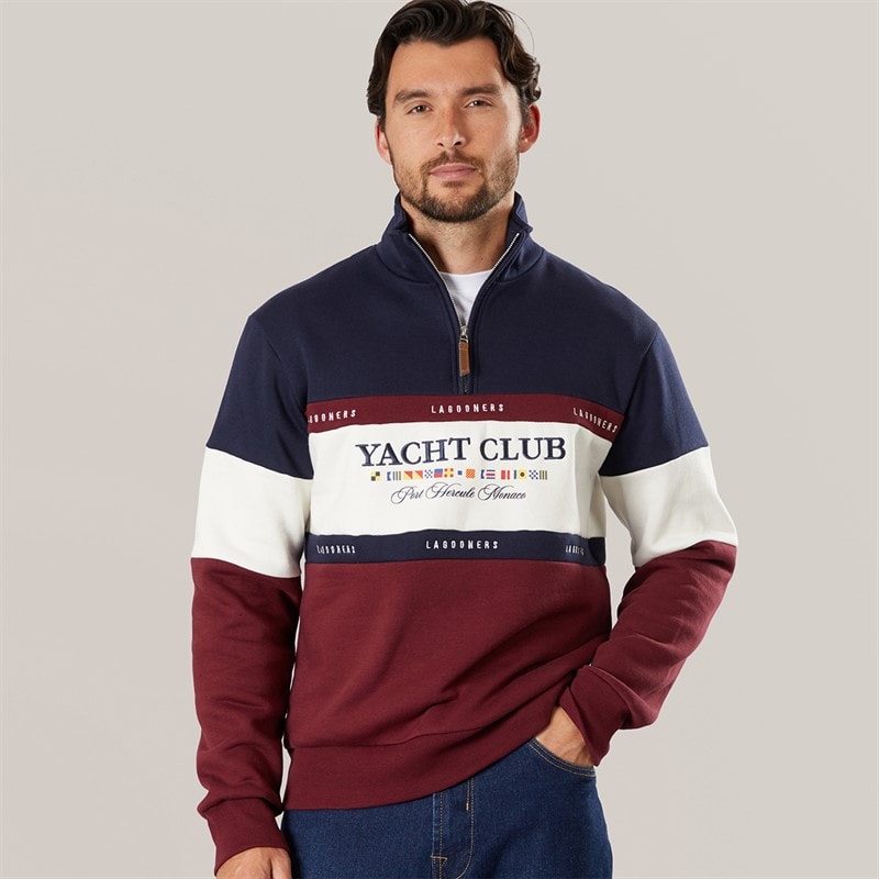 Mens Exmouth Funnel Neck Sweat undy Navy/Burgundy - Image 2