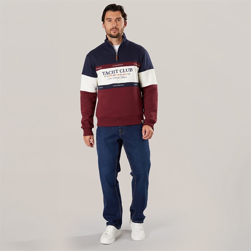 Mens Exmouth Funnel Neck Sweat undy Navy/Burgundy - Image 4
