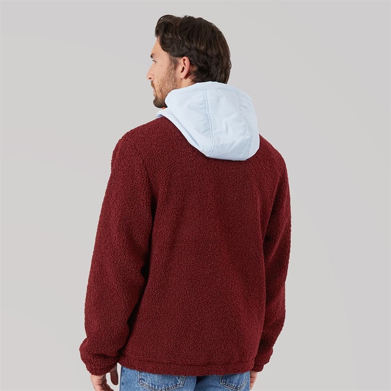 Mens Hugo Borg 1/4 Zip Hooded Fleece Burgundy/Blue - Image 2