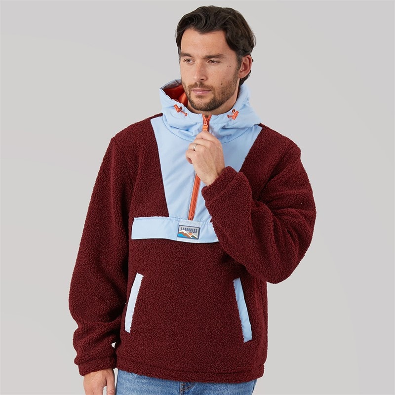 Mens Hugo Borg 1/4 Zip Hooded Fleece Burgundy/Blue - Image 3
