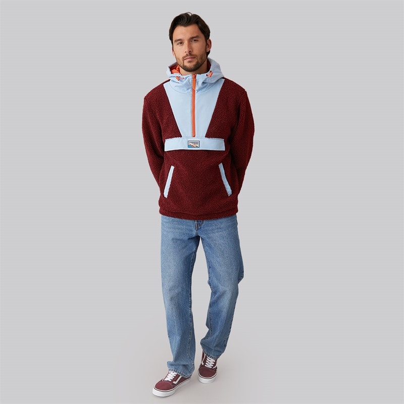 Mens Hugo Borg 1/4 Zip Hooded Fleece Burgundy/Blue - Image 4