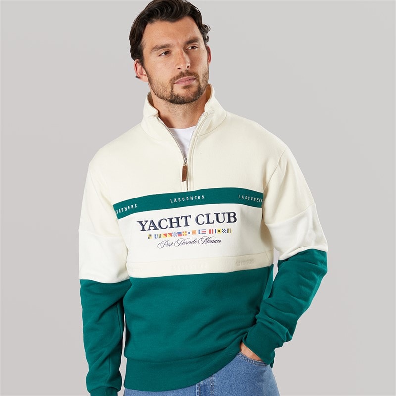 Mens Exmouth Funnel Neck Sweat Ecru/Green - Image 2