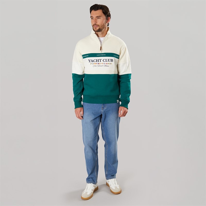 Mens Exmouth Funnel Neck Sweat Ecru/Green - Image 5