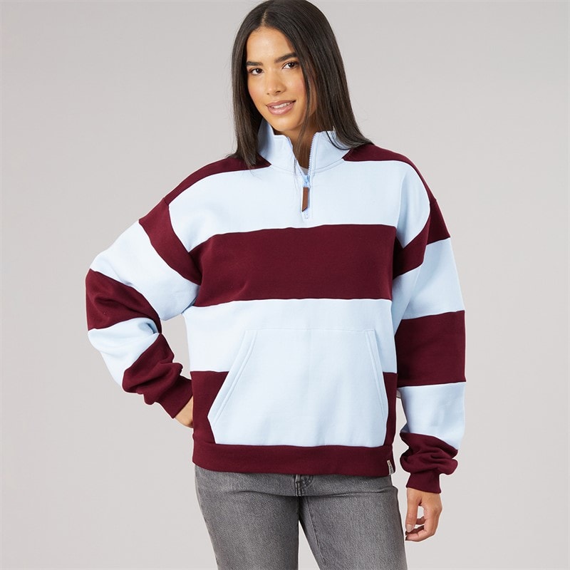 Womens Birchden 1/4 Zip Sweatshirt Ice Blue/Burgundy - Image 3
