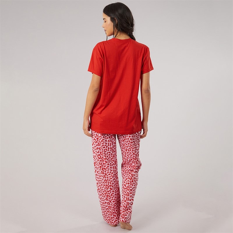Womens Alver T-Shirt And Trousers Pyjama Set Red/Leopard - Image 2