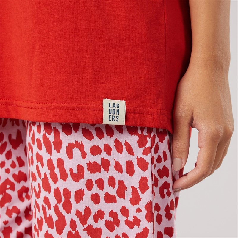 Womens Alver T-Shirt And Trousers Pyjama Set Red/Leopard - Image 3