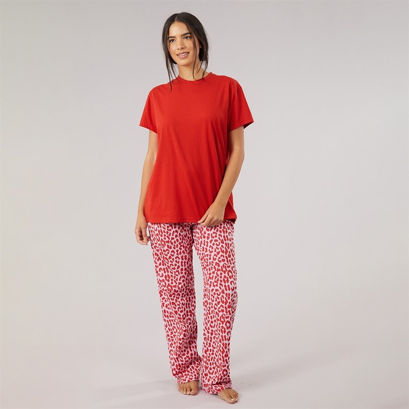 Womens Alver T-Shirt And Trousers Pyjama Set Red/Leopard - Image 4