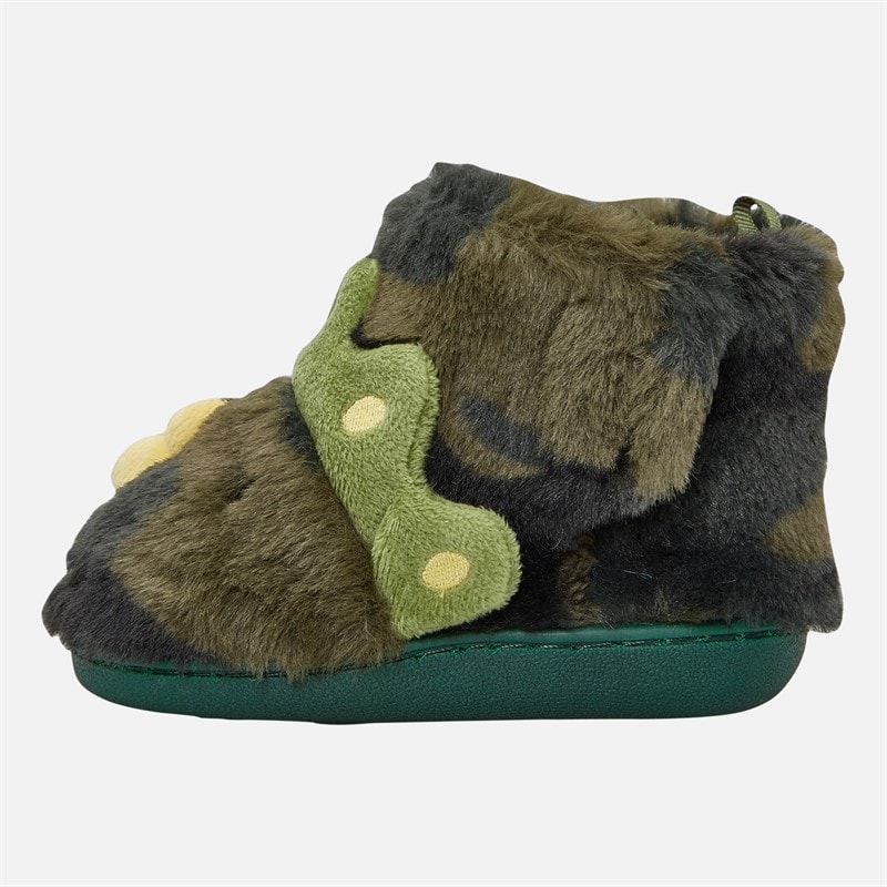 Boys Dinosaur Bootie Slippers Camo Green - Image 2