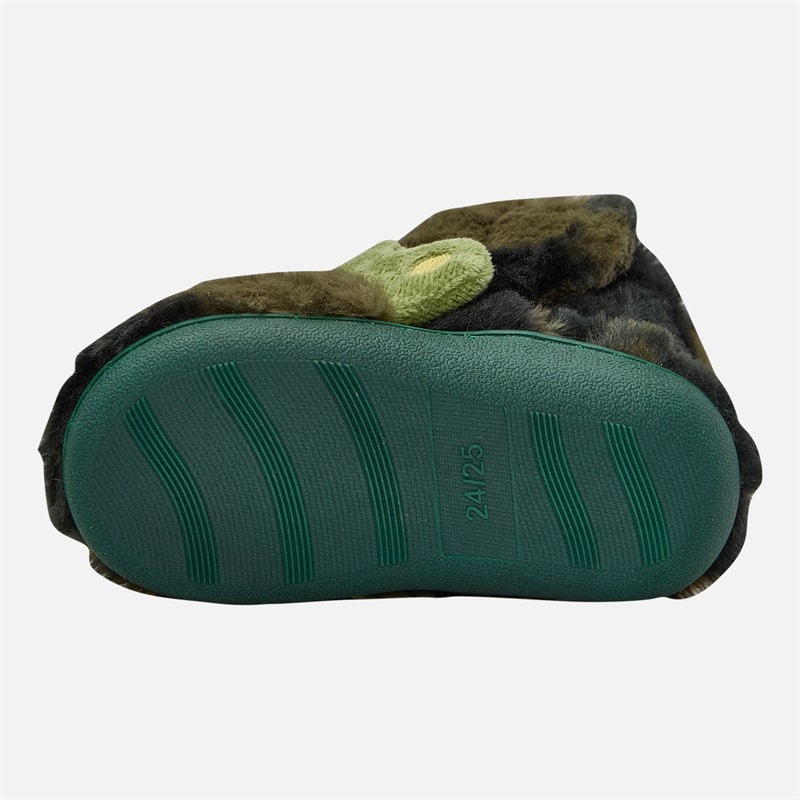 Boys Dinosaur Bootie Slippers Camo Green - Image 3