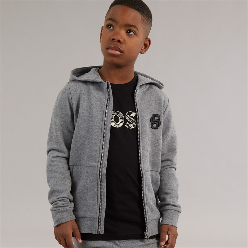 Boys Zip Through Hoodie Heather Grey - Image 3
