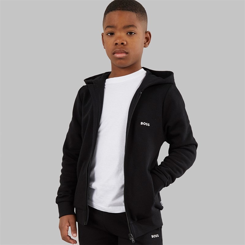 Boys Zip Through Hoodie Black - Image 1