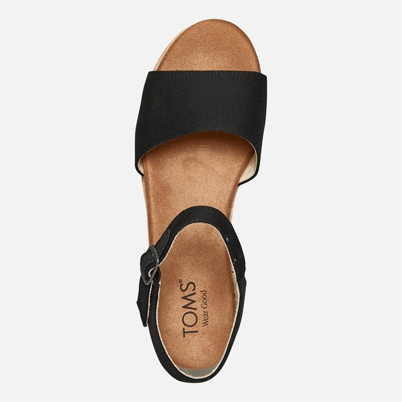 TOMS Womens Flora Ankle Strap Wedge Sandals Black - Image 4