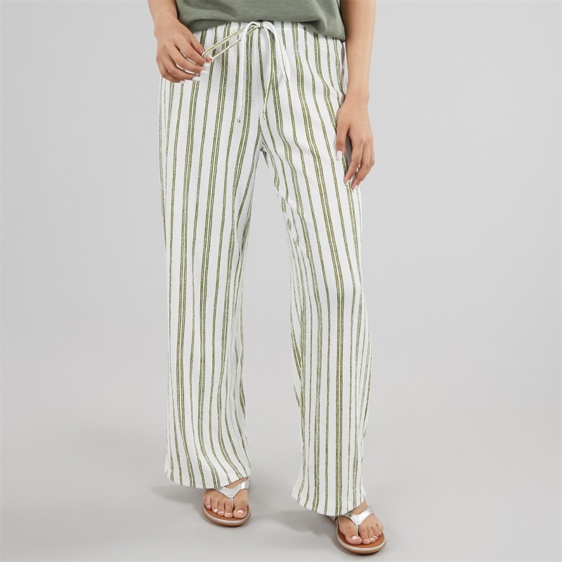 Wednesday's Girl Womens Striped Jersey Wide Leg Trousers Off White/Green