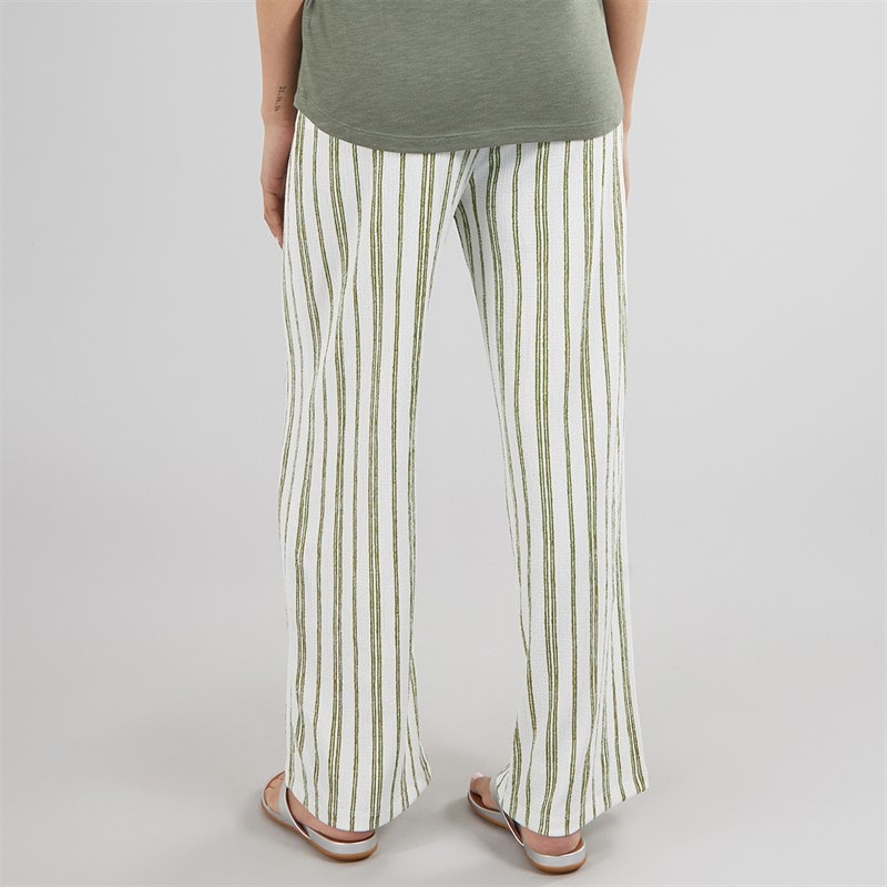 Wednesday's Girl Womens Striped Jersey Wide Leg Trousers Off White/Green - Image 2