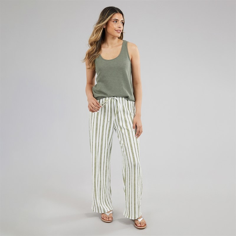 Wednesday's Girl Womens Striped Jersey Wide Leg Trousers Off White/Green - Image 3