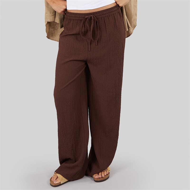 Wednesday's Girl Womens Abbey Tie Waist Trousers Chocolate