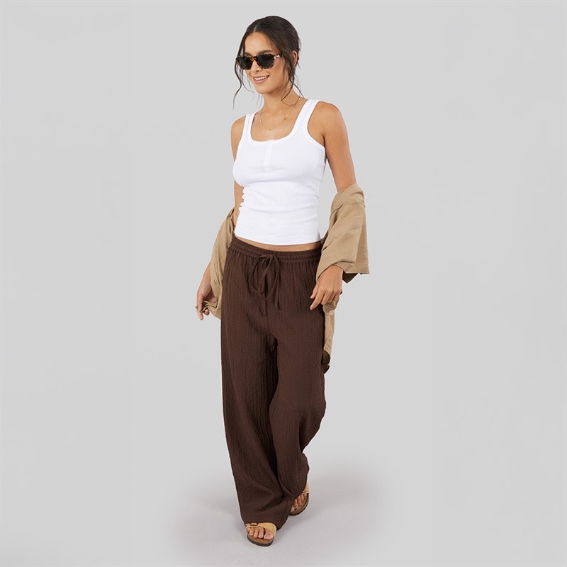 Wednesday's Girl Womens Abbey Tie Waist Trousers Chocolate - Image 4