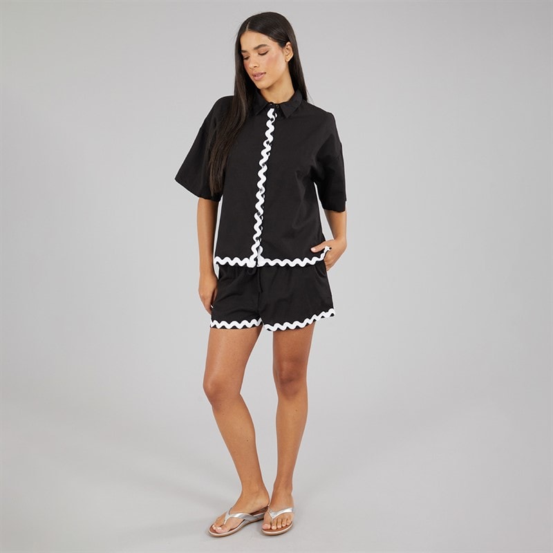 Wednesday's Girl Womens Short Sleeve Shirt And Shorts Linen Mix Set Black - Image 3