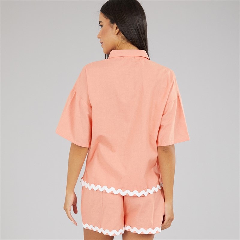 Wednesday's Girl Womens Short Sleeve Shirt And Shorts Linen Mix Set Coral - Image 2