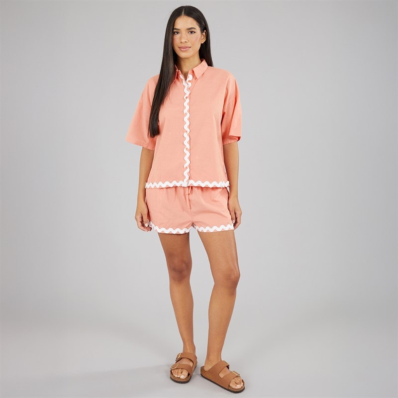 Wednesday's Girl Womens Short Sleeve Shirt And Shorts Linen Mix Set Coral - Image 4