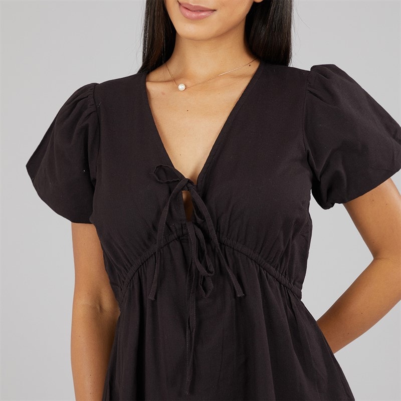 Wednesday's Girl Womens Linen Mix Dress Black - Image 3