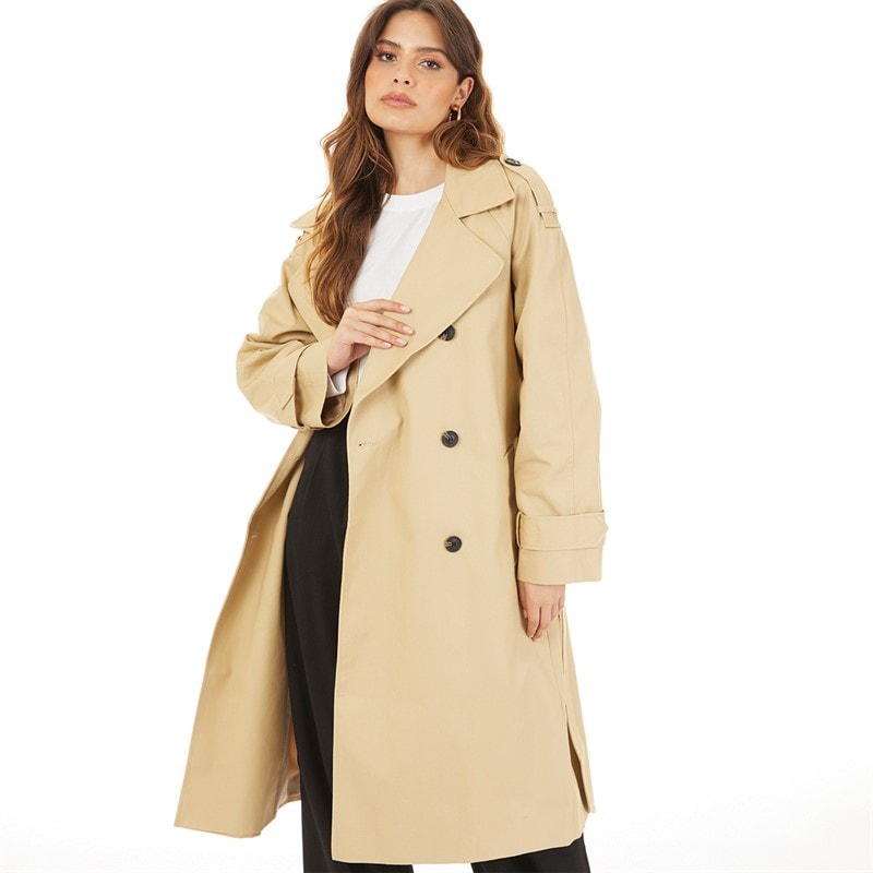 ASOS DESIGN Womens Longline Trench Coat Stone - Image 1
