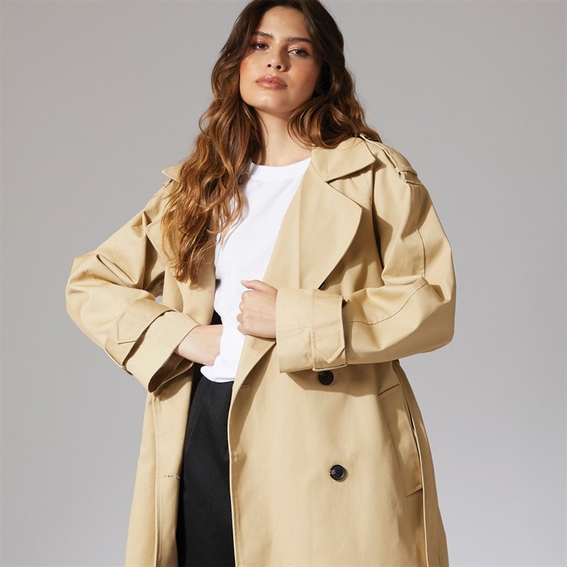 ASOS DESIGN Womens Longline Trench Coat Stone - Image 3