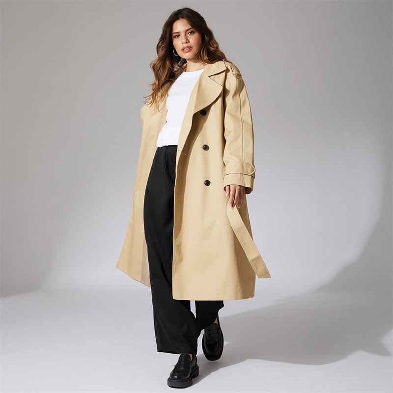 ASOS DESIGN Womens Longline Trench Coat Stone - Image 4