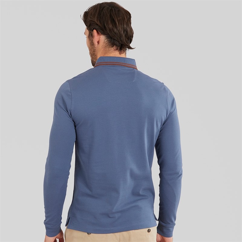 Remus Uomo Mens Tipped Collar Long Sleeve Polo Shirt Air Force Blue - Image 2