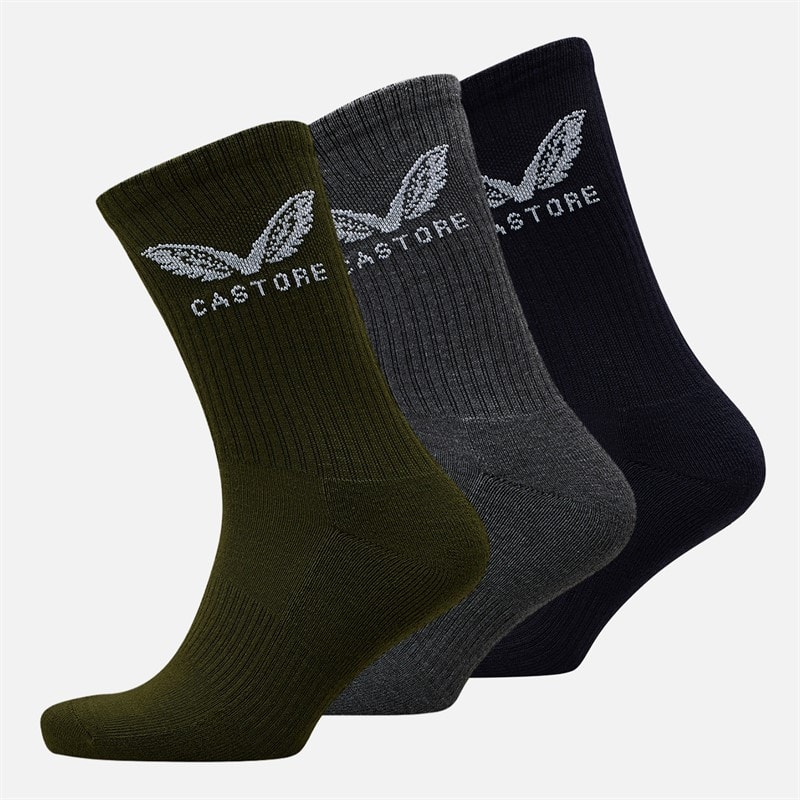 Castore Three Pack Cushioned Crew Socks Navy/Grey/Khaki