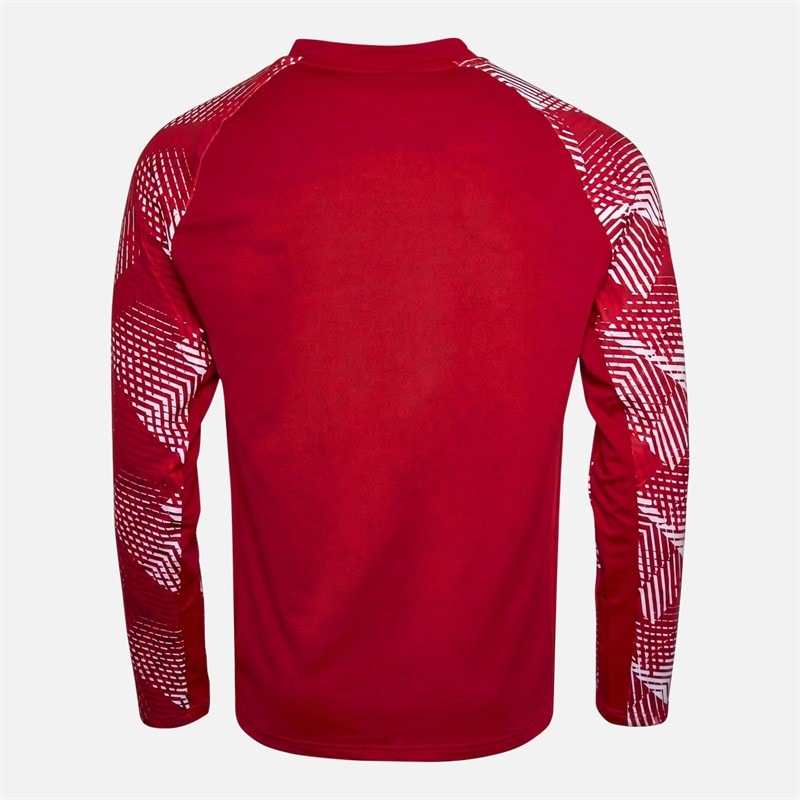 Castore Mens RFU England Rugby Pre Match Long Sleeve Drill Top Jester Red/Brilliant White - Image 2