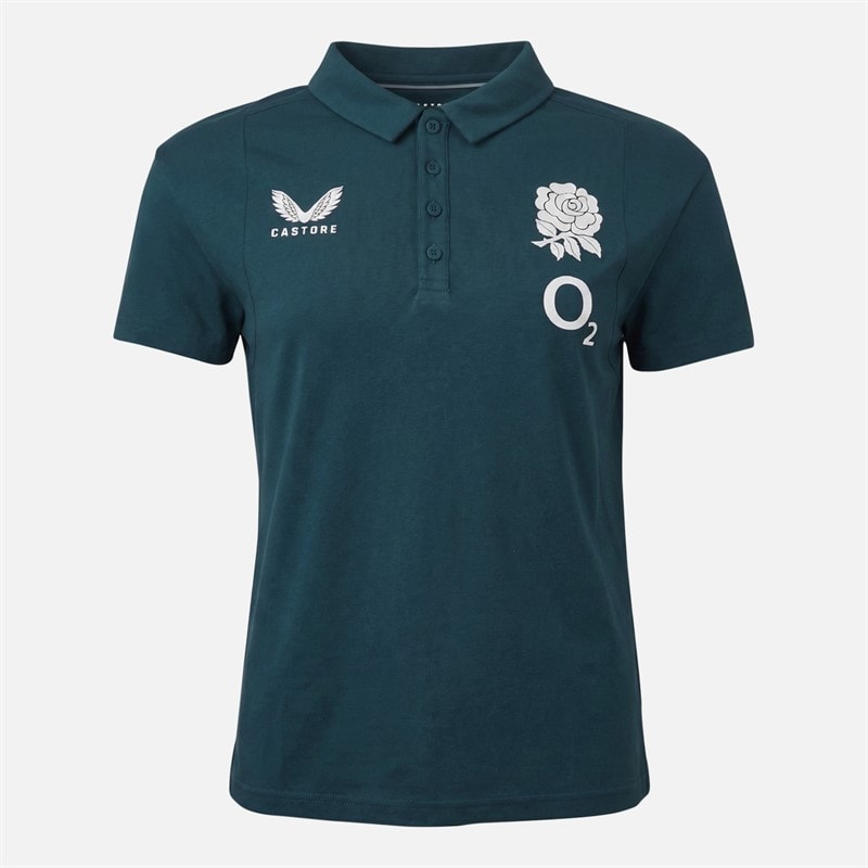 Castore Womens RFU England Rugby Travel Polo Shirt Reflecting Pond