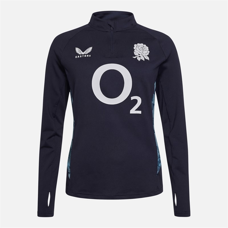 Castore Womens RFU England Rugby Performance Midlayer 1/4 Zip Top Inkwell/Storm Blue