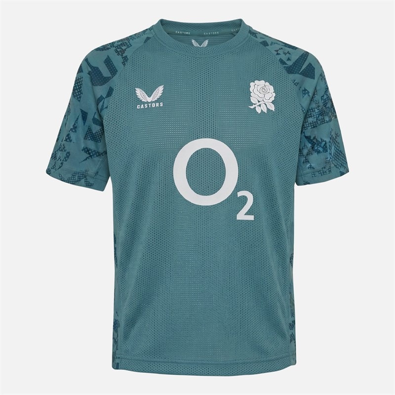 Castore Junior RFU England Rugby Performance T-Shirt Storm Blue - Image 1