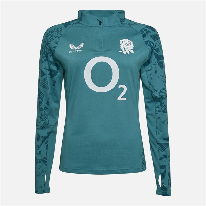 Castore Womens RFU England Rugby Performance Midlayer 1/4 Zip Top Storm Blue