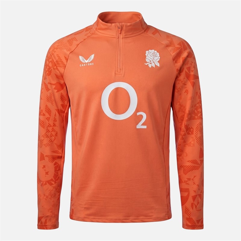 Castore Mens RFU England Rugby Performance Midlayer 1/4 Zip Top Melon - Image 1