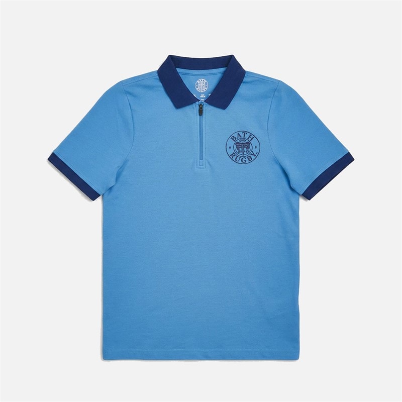 Castore Junior BRFC Bath Rugby Polo Shirt Azure Blue/Navy Peony
