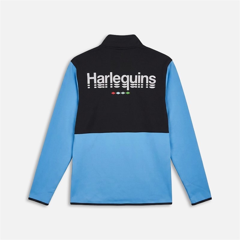 Castore Mens HFC Harlequins Rugby 1/4 Zip Top Azure Blue/Caviar - Image 2